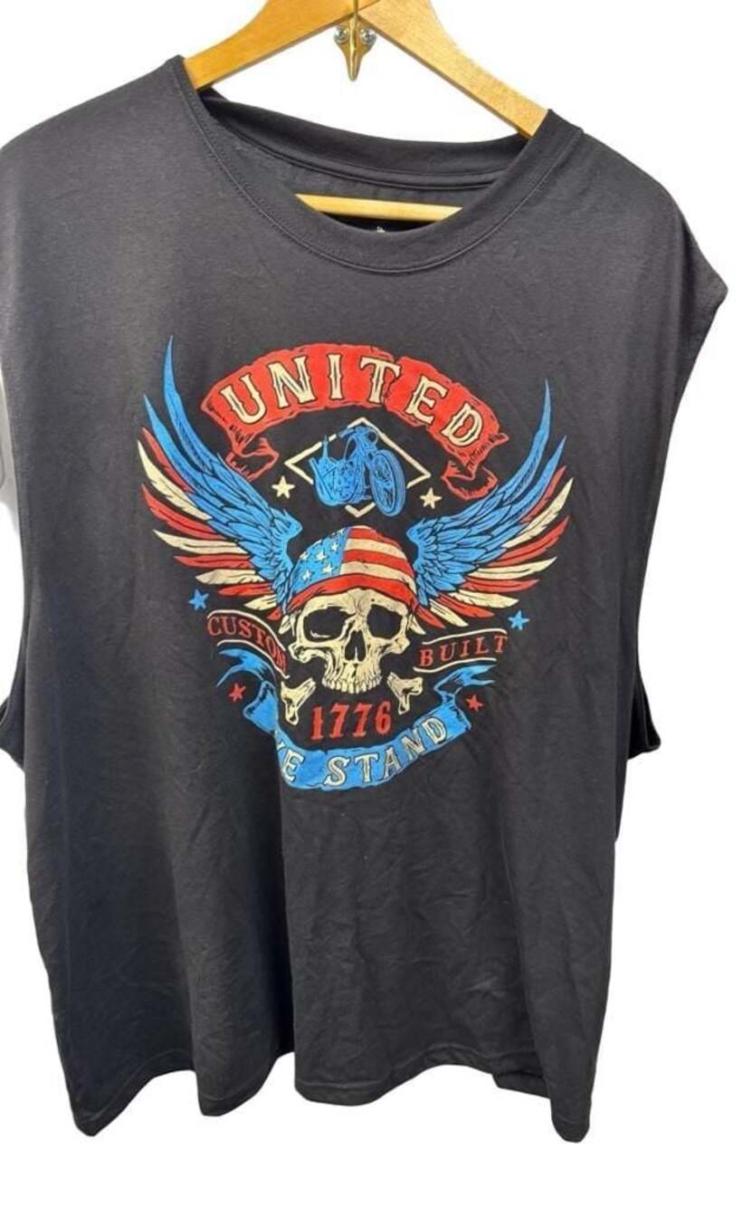 Way to Celebrate Patriotic United We Stand Skull Motorcycle Muscle Shirt 3XL